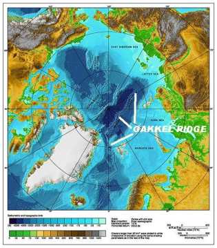 Arctic map showing the Gakkel Ridge